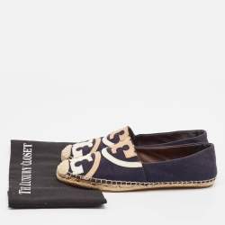 Pre Owned Tory Burch Navy Blue Canvas Poppy Espadrille Flats Size 40