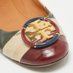 Pre Owned Tory Burch Multicolor Eel Leather Minnie Ballet Flats Size 39.5