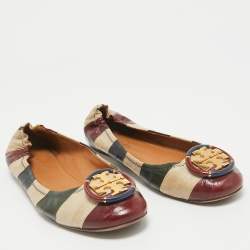 Pre Owned Tory Burch Multicolor Eel Leather Minnie Ballet Flats Size 39.5