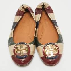 Pre Owned Tory Burch Multicolor Eel Leather Minnie Ballet Flats Size 39.5