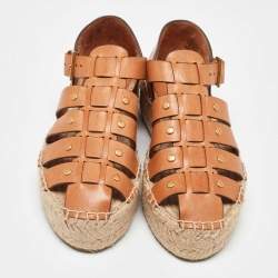 Pre Owned Tory Burch Brown Leather Espadrille Sandals Size 35.5
