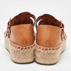 Pre Owned Tory Burch Brown Leather Espadrille Sandals Size 35.5