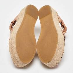 Pre Owned Tory Burch Brown Leather Espadrille Sandals Size 35.5