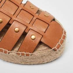 Pre Owned Tory Burch Brown Leather Espadrille Sandals Size 35.5