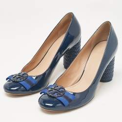 Tory Burch Blue Patent Leather Janey Block Heel Pumps Size 40