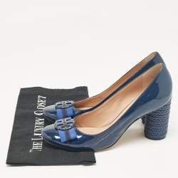 Tory Burch Blue Patent Leather Janey Block Heel Pumps Size 40