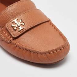 Pre Owned Tory Burch Brown Leather Kira Slip On Loafers Size 37.5