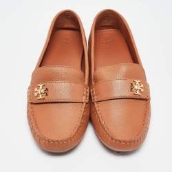 Pre Owned Tory Burch Brown Leather Kira Slip On Loafers Size 37.5