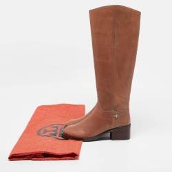 Pre Owned Tory Burch Brown Leather Knee Length Boots Size 37.5