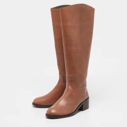 Pre Owned Tory Burch Brown Leather Knee Length Boots Size 37.5