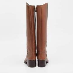 Pre Owned Tory Burch Brown Leather Knee Length Boots Size 37.5