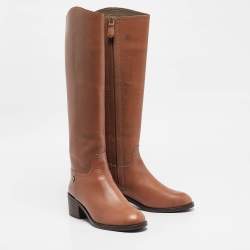 Pre Owned Tory Burch Brown Leather Knee Length Boots Size 37.5
