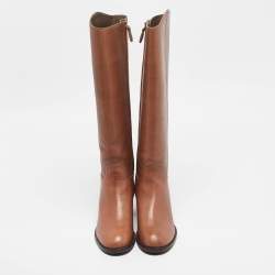 Pre Owned Tory Burch Brown Leather Knee Length Boots Size 37.5
