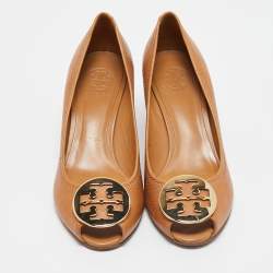 Tory Burch Brown Leather Sally 2 Wedge Pumps Size 39