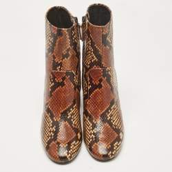Tory Burch Brown Python Embossed Leather Ankle Length Boots 37