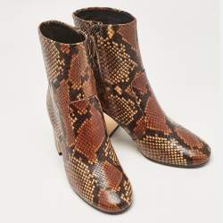 Tory Burch Brown Python Embossed Leather Ankle Length Boots 37
