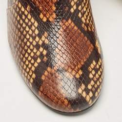 Tory Burch Brown Python Embossed Leather Ankle Length Boots 37