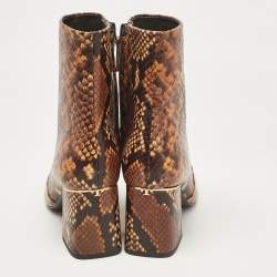 Tory Burch Brown Python Embossed Leather Ankle Length Boots 37