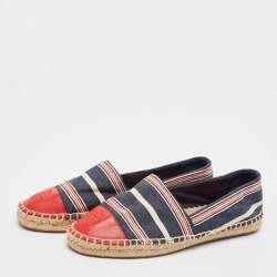 Tory Burch Multicolor Denim and Leather Espadrille Flats Size 37.5