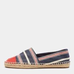 Tory Burch Multicolor Denim and Leather Espadrille Flats Size 37.5