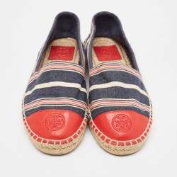 Tory Burch Multicolor Denim and Leather Espadrille Flats Size 37.5