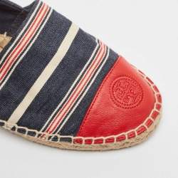 Tory Burch Multicolor Denim and Leather Espadrille Flats Size 37.5