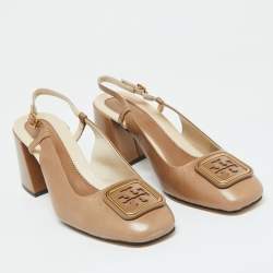 Pre Owned Tory Burch Brown Leather Georgia Slingback Pumps Size 38