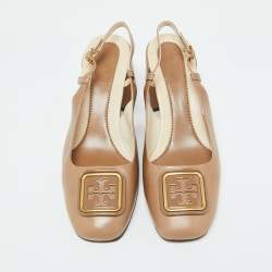 Pre Owned Tory Burch Brown Leather Georgia Slingback Pumps Size 38