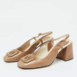 Pre Owned Tory Burch Brown Leather Georgia Slingback Pumps Size 38