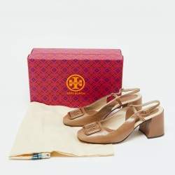 Pre Owned Tory Burch Brown Leather Georgia Slingback Pumps Size 38