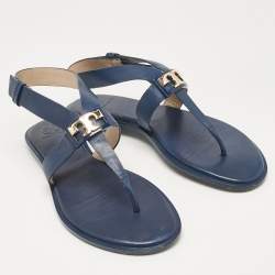 Tory Burch Navy Blue Leather Gigi Thong Flat Sandals Size 38.5