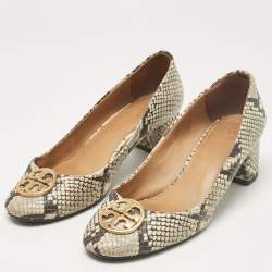 Pre Owned Tory Burch Multicolor Python Embossed Leather Chelsea Block Heel Pumps Size 38.5