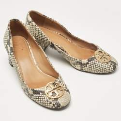 Pre Owned Tory Burch Multicolor Python Embossed Leather Chelsea Block Heel Pumps Size 38.5
