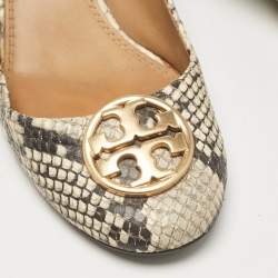 Pre Owned Tory Burch Multicolor Python Embossed Leather Chelsea Block Heel Pumps Size 38.5