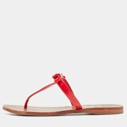 Tory Burch Red Patent Leather Flat Sandals Size 36.5