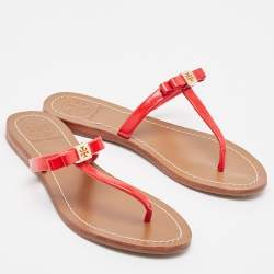 Tory Burch Red Patent Leather Flat Sandals Size 36.5