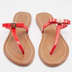 Tory Burch Red Patent Leather Flat Sandals Size 36.5