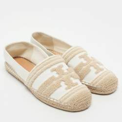 Pre Owned Tory Burch White Canvas Espadrille Flats Size 36.5