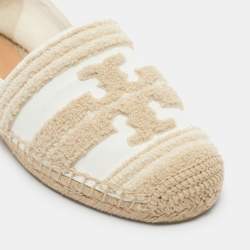 Pre Owned Tory Burch White Canvas Espadrille Flats Size 36.5