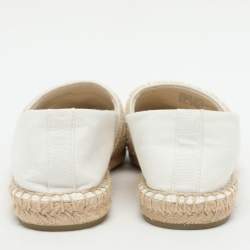 Pre Owned Tory Burch White Canvas Espadrille Flats Size 36.5