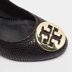 Tory Burch Black Textured Leather Sally Wedge Pumps Size 38.5