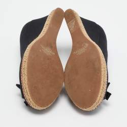 Pre Owned Tory Burch Black Canvas Wedge Pumps Size 37