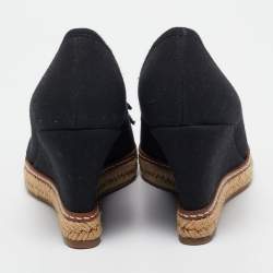 Pre Owned Tory Burch Black Canvas Wedge Pumps Size 37