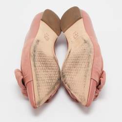 Tory Burch Pink Leather and Suede Knotted Bow Ballet Flats Size 37.5