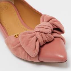Tory Burch Pink Leather and Suede Knotted Bow Ballet Flats Size 37.5