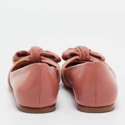 Tory Burch Pink Leather and Suede Knotted Bow Ballet Flats Size 37.5