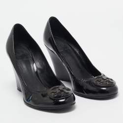 Tory Burch Black Patent Leather Wedge Pumps Size 38