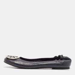 Tory Burch Navy Blue Leather Reva Ballet Flats Size 39