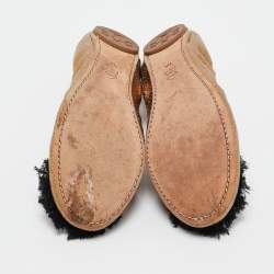 Pre Owned Tory Burch Metallic Textured Leather Embellished Flower Applique Scrunch Ballet Flats Size 38