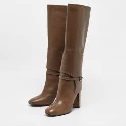 Tory Burch Olive Green Leather Faye Knee Length Boots Size 40